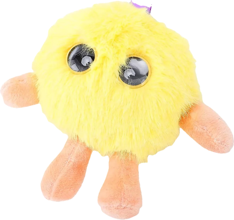 Blinkpal in Lemon, a round yellow plush with glass eyes and orange feet